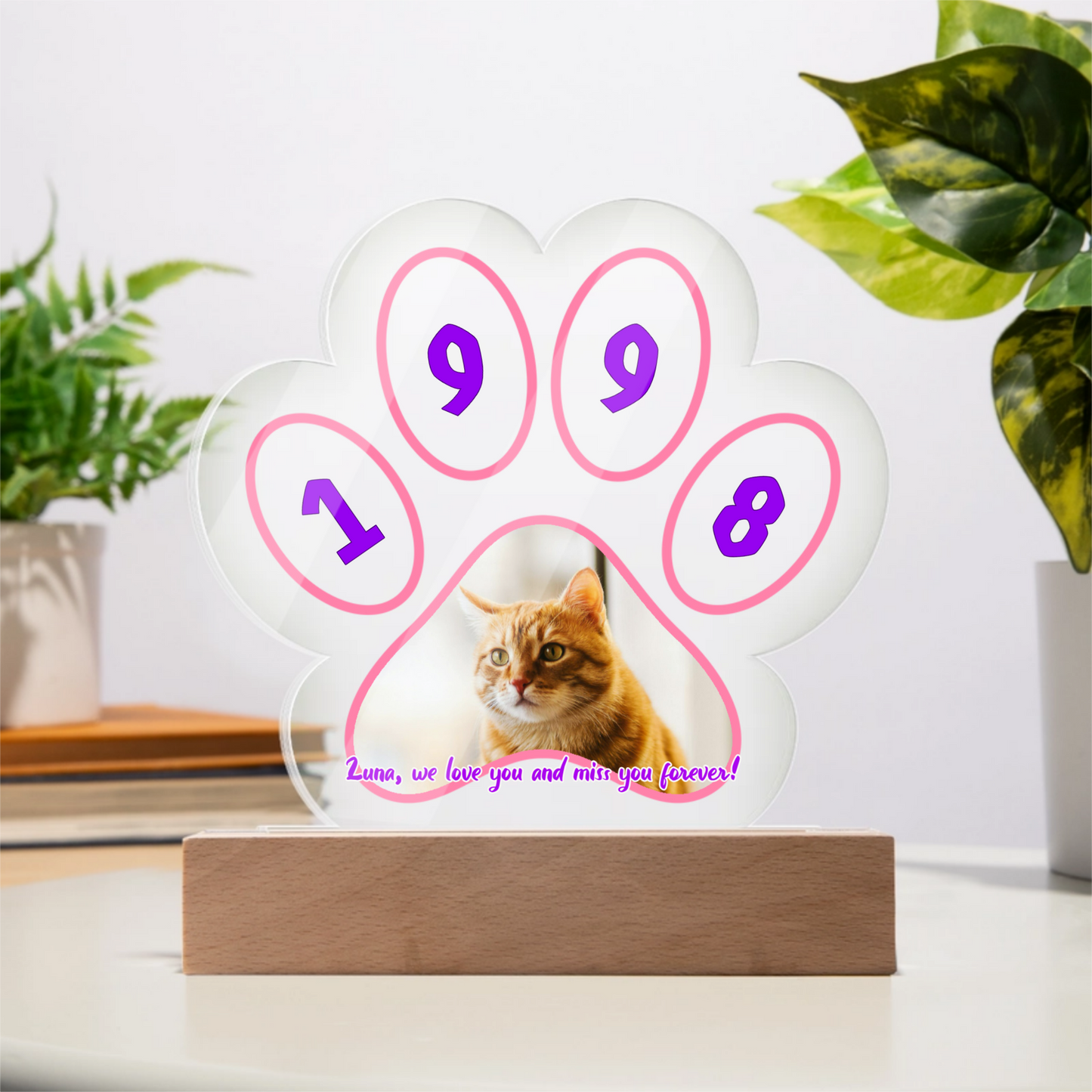 Together Forever - Acrylic Paw Plaque - Battery Powered LED Wooden Base