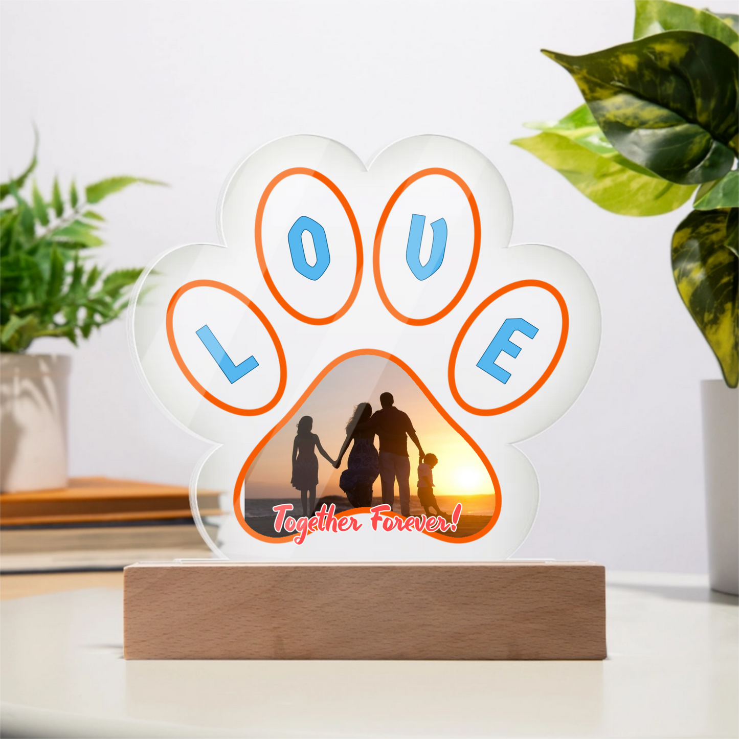 Together Forever - Acrylic Paw Plaque - Battery Powered LED Wooden Base