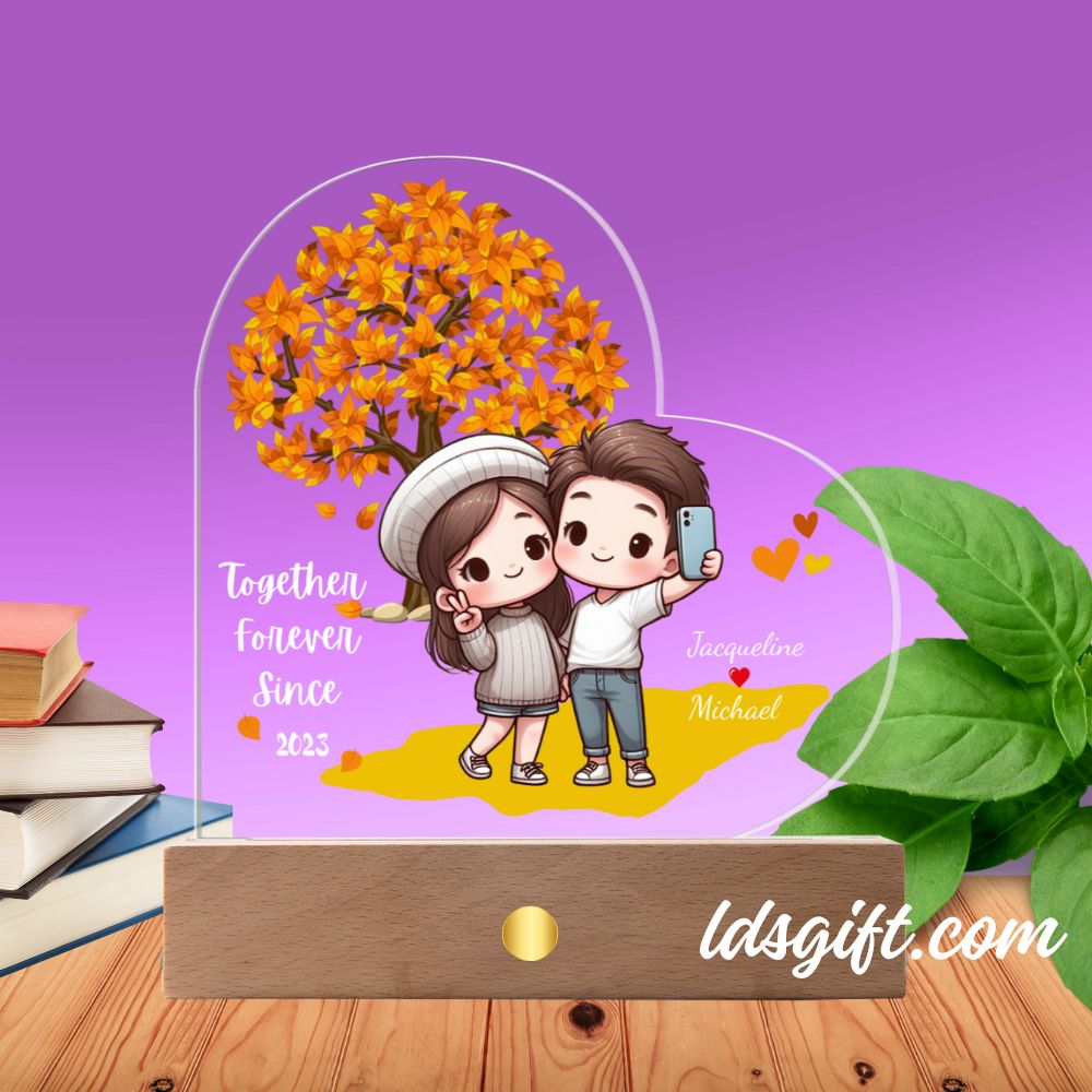 Together Forever Since - Premium Acrylic Plaque (Heart-Shaped LED Wooden Base)