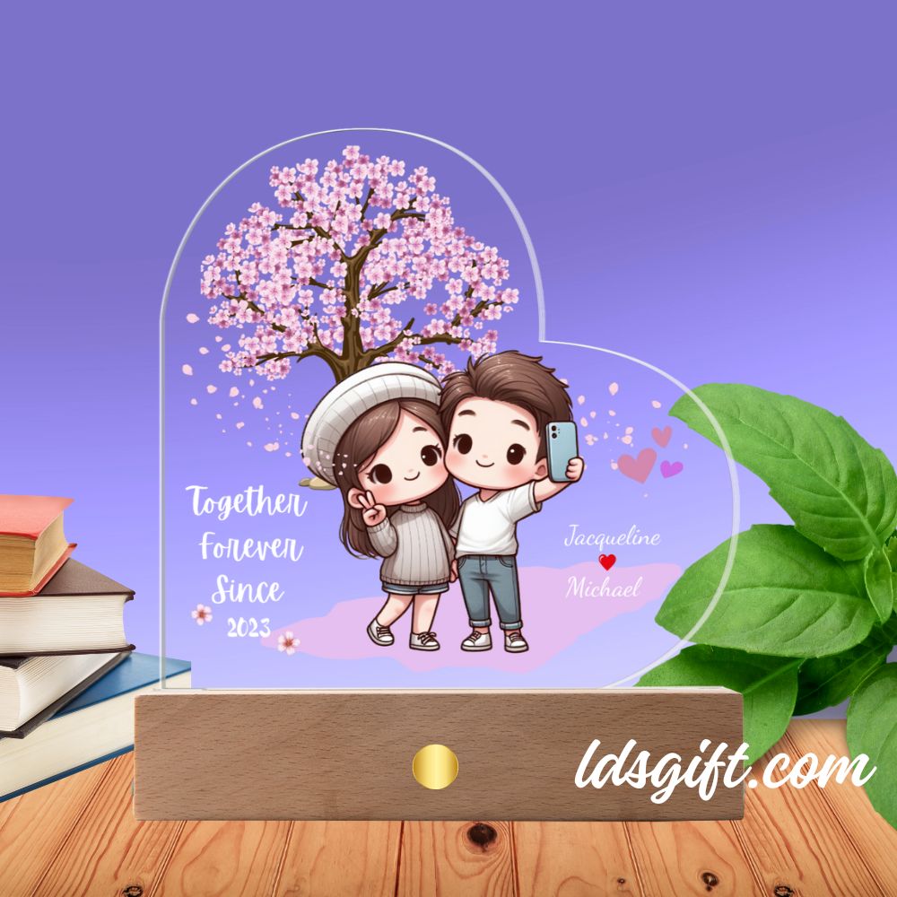 Together Forever Since - Premium Acrylic Plaque (Heart-Shaped LED Wooden Base)