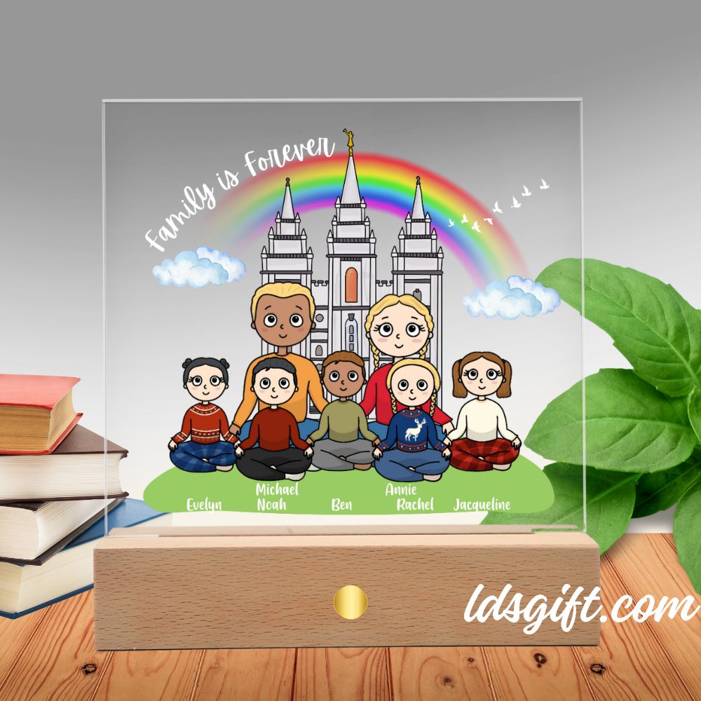 Family Is Forever - Kawaii-style Acrylic Square Plaque with LED Wooden Base