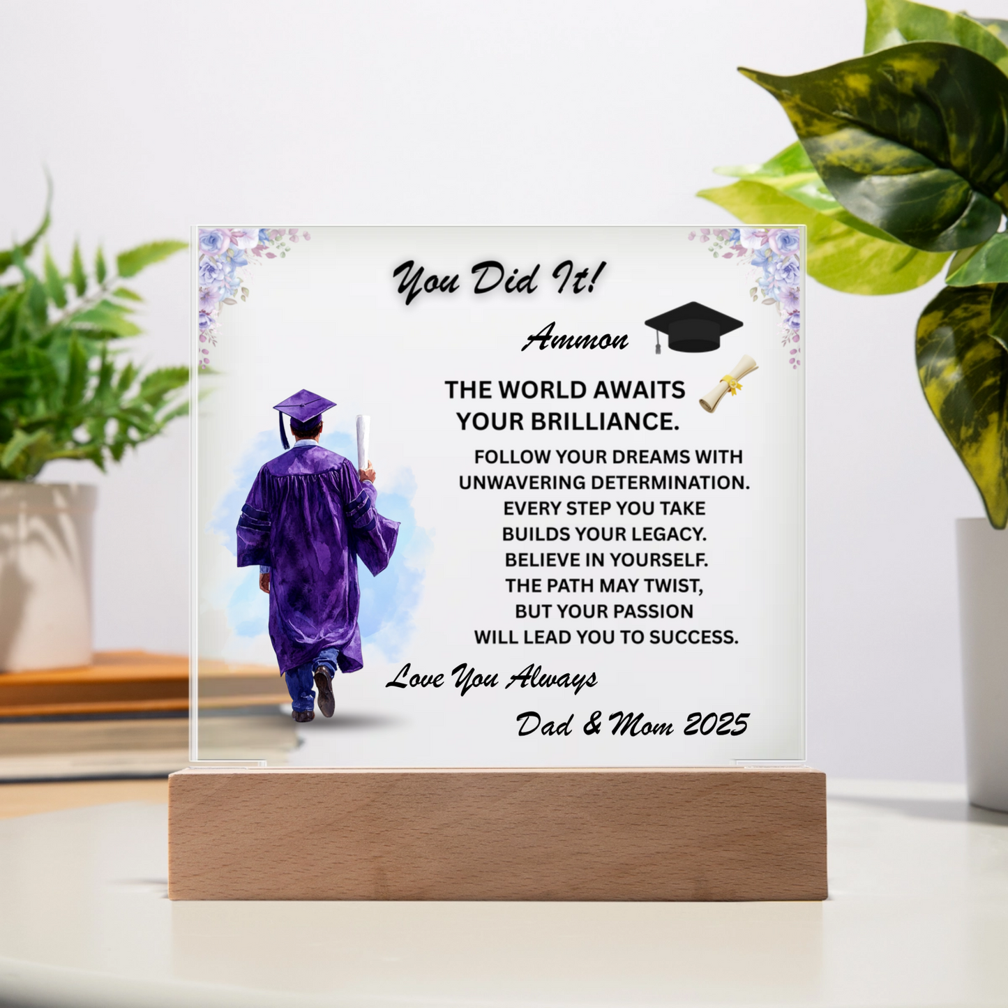 Custom Graduation Plaque - You Did It with LED Base