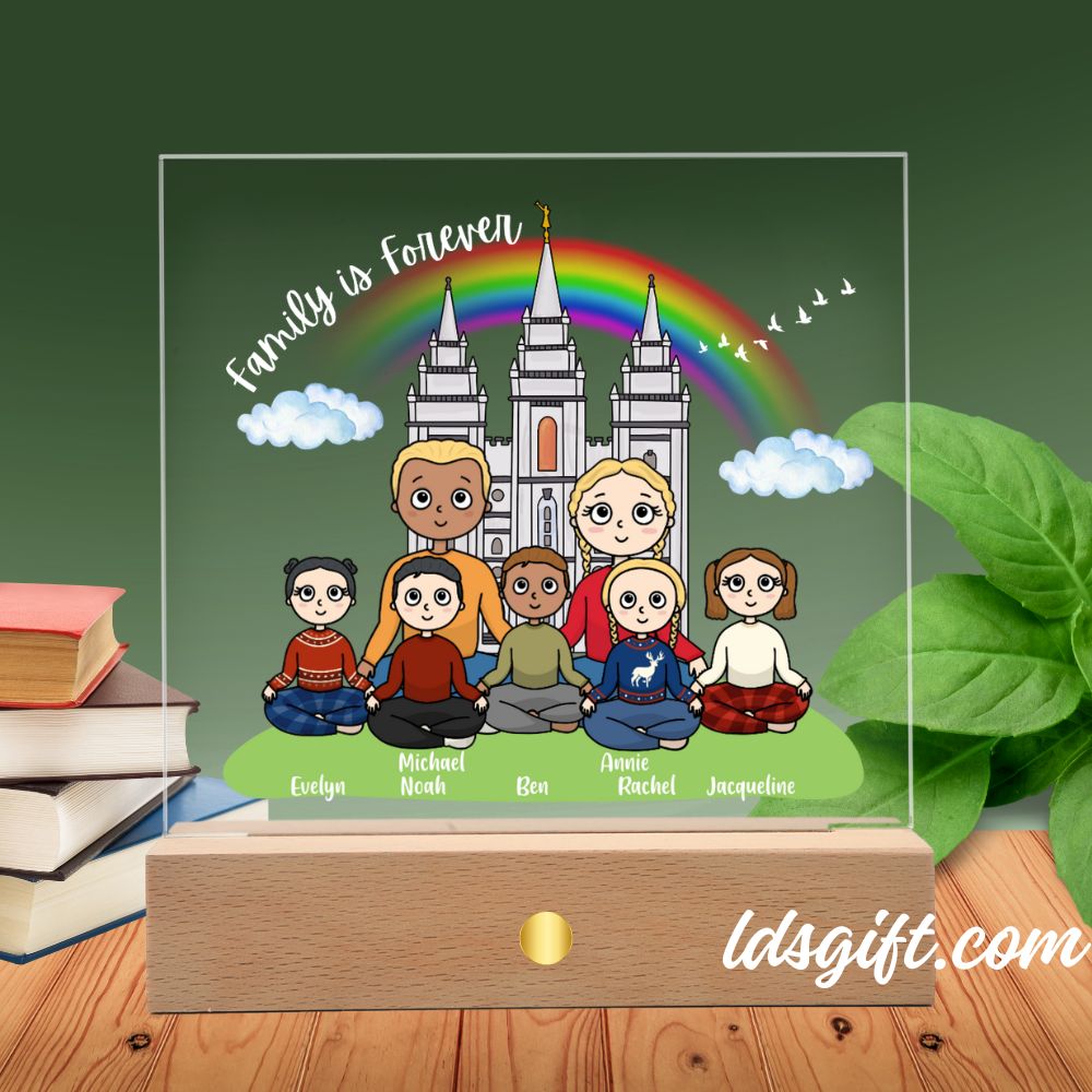 Family Is Forever - Kawaii-style Acrylic Square Plaque with LED Wooden Base