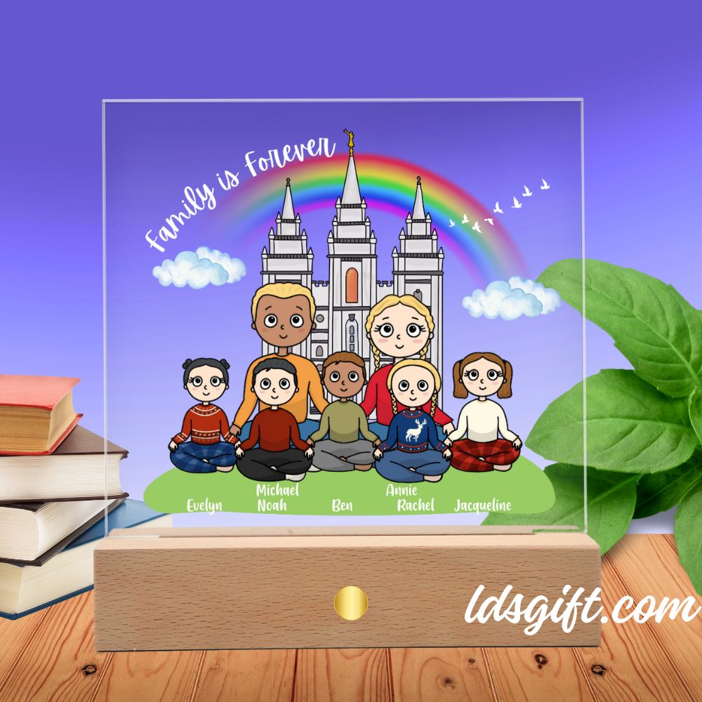 Family Is Forever - Kawaii-style Acrylic Square Plaque with LED Wooden Base