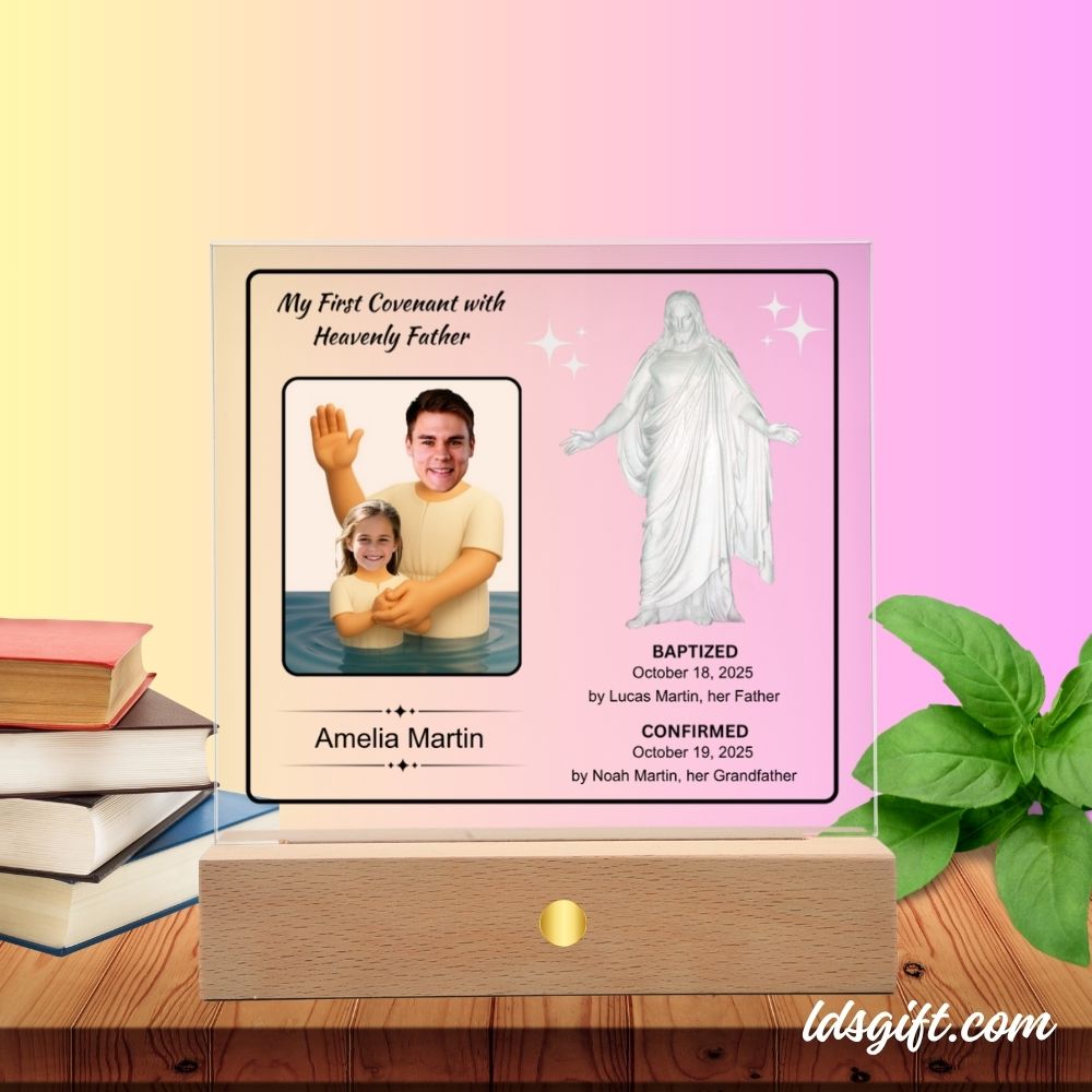 Custom Baptism Plaque with Photo and LED Base