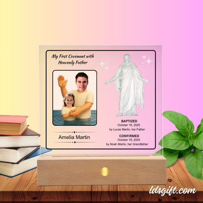 Custom Baptism Plaque with Photo and LED Base